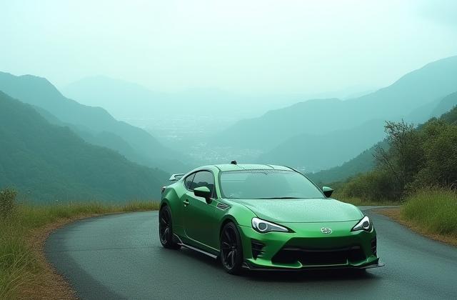 Tanawin ng Baguio City na may inayos na kotse sa harapan, nagpapakita ng urban car culture